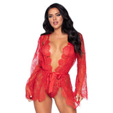 Floral Lace Adjustable Robe & Thong Teddy Set