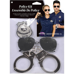 Instant Police Kit w/ Silver Badge, Aviator Glasses & Handcuffs