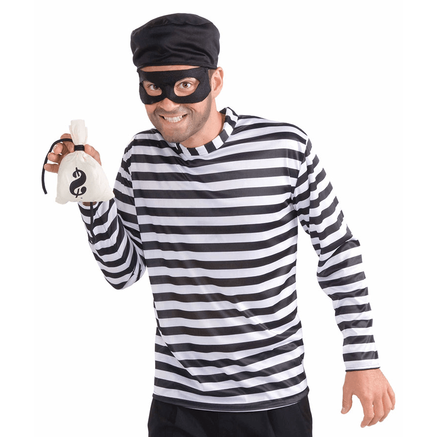 Classic Burglar Adult Costume Set W/ Money Bag and Mask