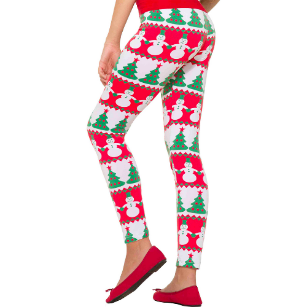 Elf Christmas Leggings for Women, Red Green Striped Ugly Holiday