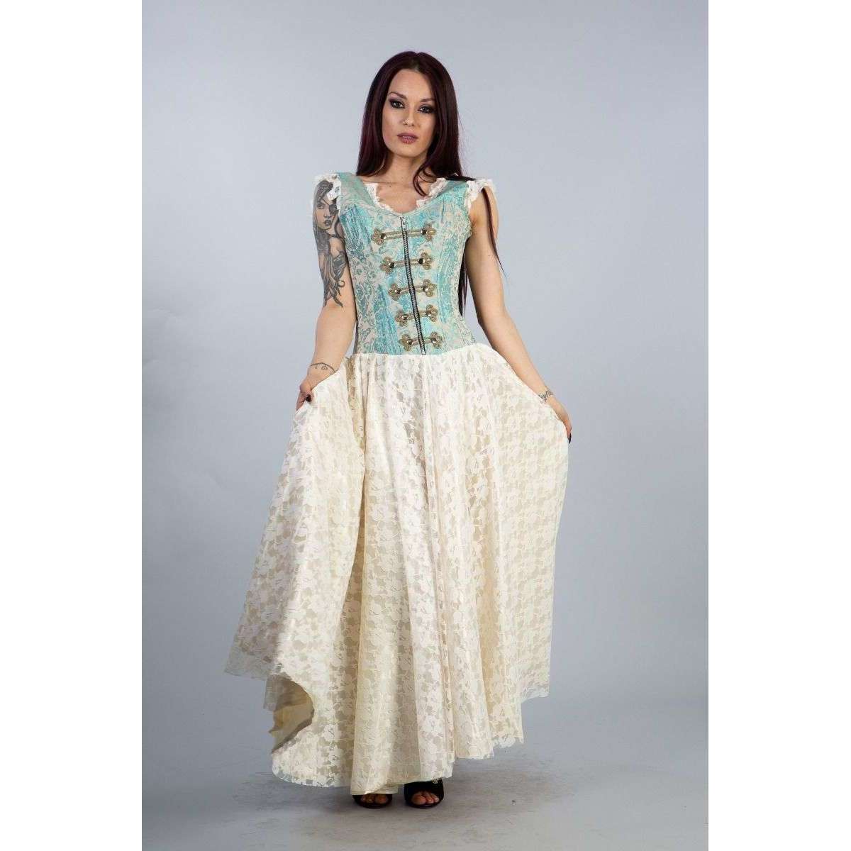 Gypsy Corset Dress in Turquoise Cream Jacquard/Cream Lace