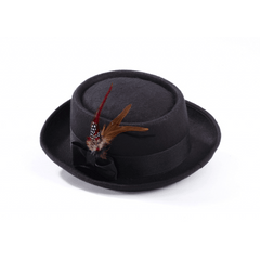 Roaring 20s Black Pork Pie Feather Hat