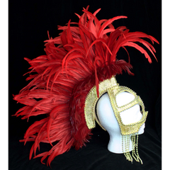 Red Coque Feather Mohawk Headpiece