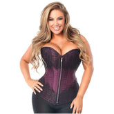 Plum Brocade Steel Boned Corset with Black Eyelash Lace