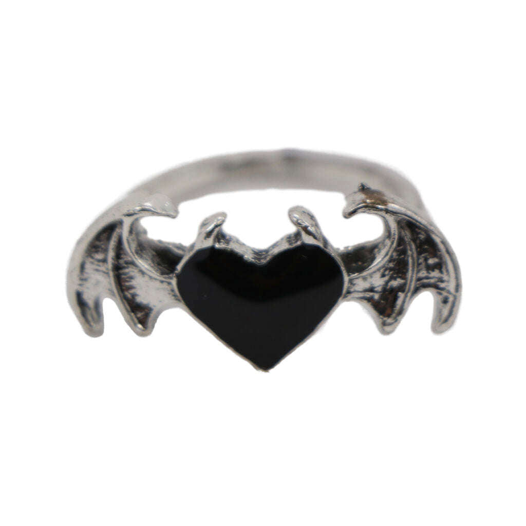 Bat Wing Ring with Heart Stone