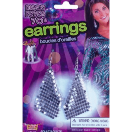 Disco Drop Silver Sequin Costume Earrings