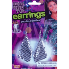 Disco Drop Silver Sequin Costume Earrings