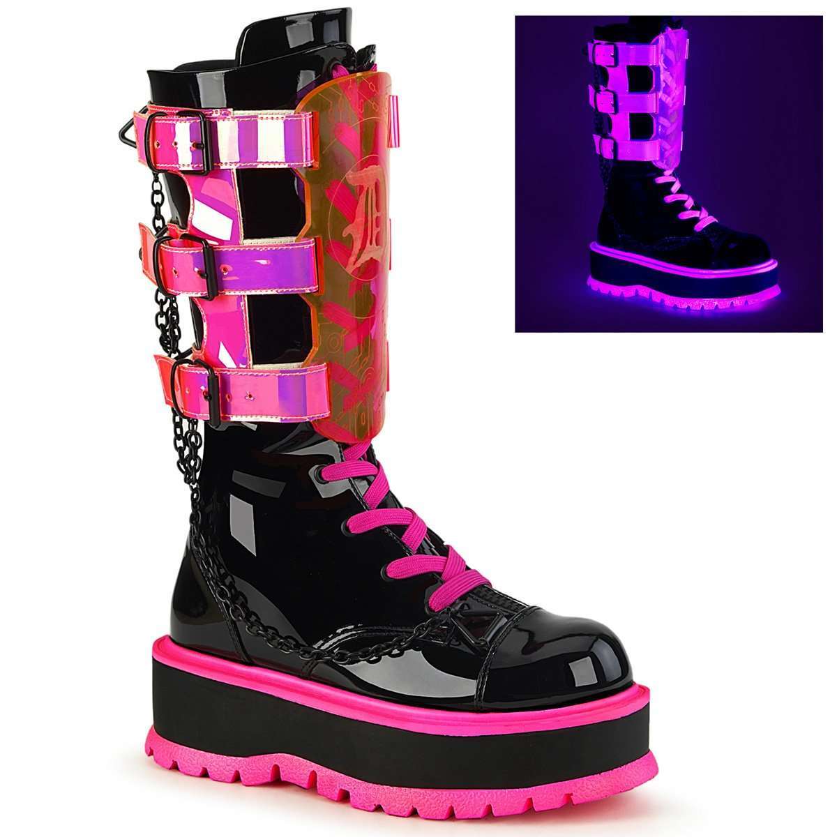 Demonia Black/UV Pink Slacker-156 Boots – AbracadabraNYC