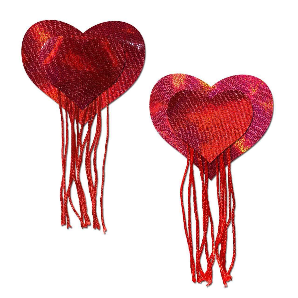 Red Holographic Hearts with Tassel Fringe Nipple Pasties