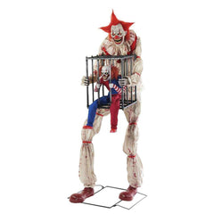 7 Ft Cagey The Clown with Caged Mini Clown Animated Prop Decoration