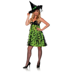 Bibity Witch Green & Black Light Up Women's Costume & Hat