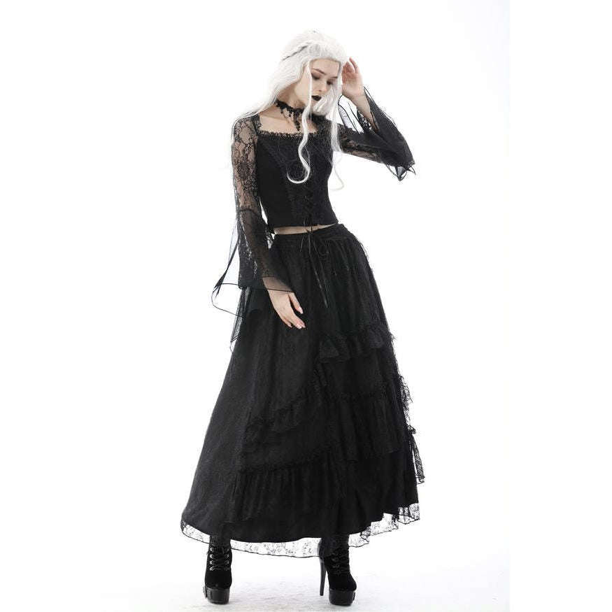Gothic Elegant Long Lace Frilly Skirt