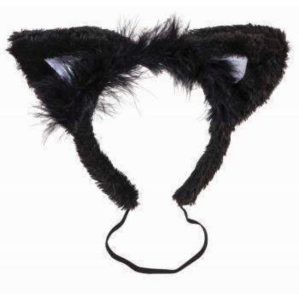 Black Cat White Satin Ears Headband