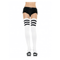 White & Black Athletic Thigh High Socks w/ 3 Stripes