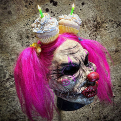 Cupcake Pink Hair Scary Clown Mask w/ Movable Jaw & Lights