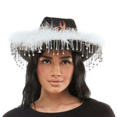 Flaming Rhinestone Feather Fringe Cowboy Hat