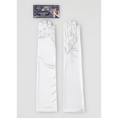 Long Cream Colored Satin Elbow Length Adult Gloves
