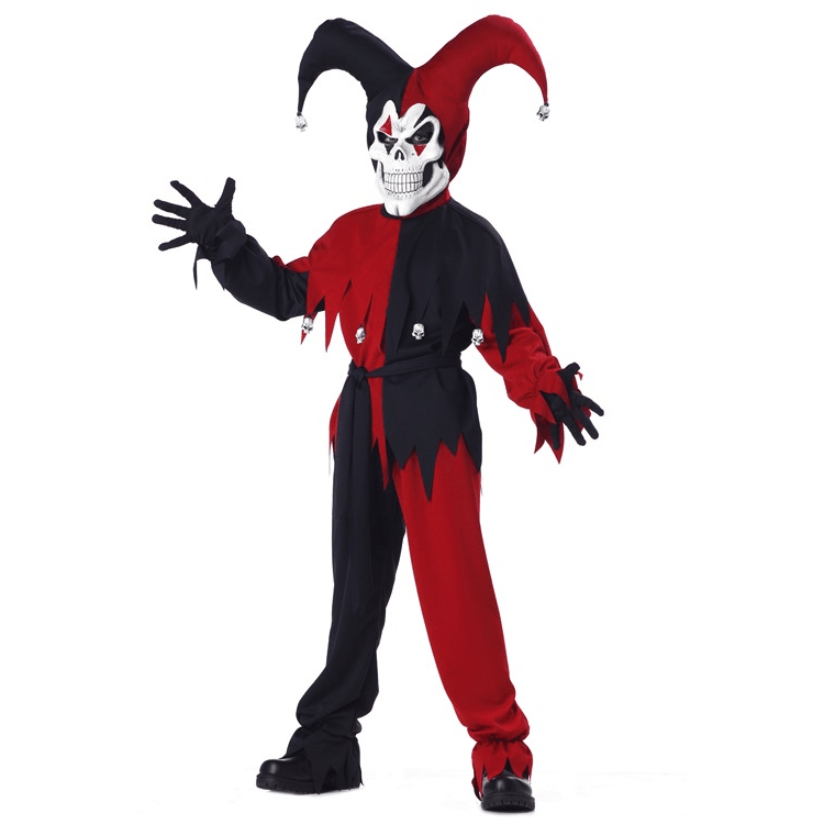 Black & Red Evil Jester Kids Costume & Mask