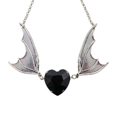 Bat Wings Necklace with Heart Stone