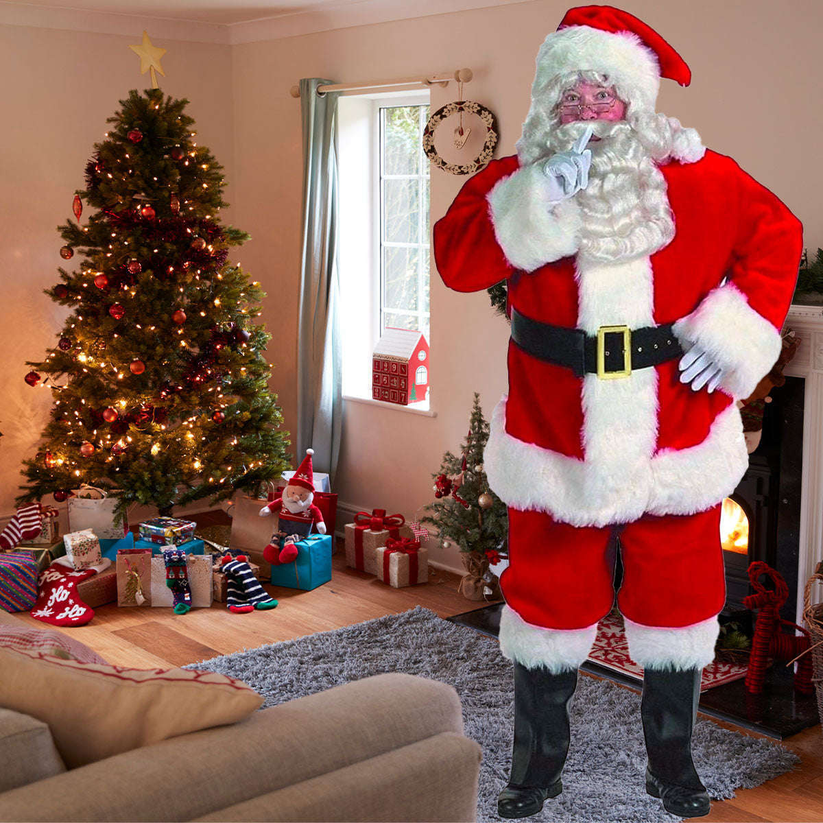 Piece Professional Red Plush Santa Suit Adult Costume