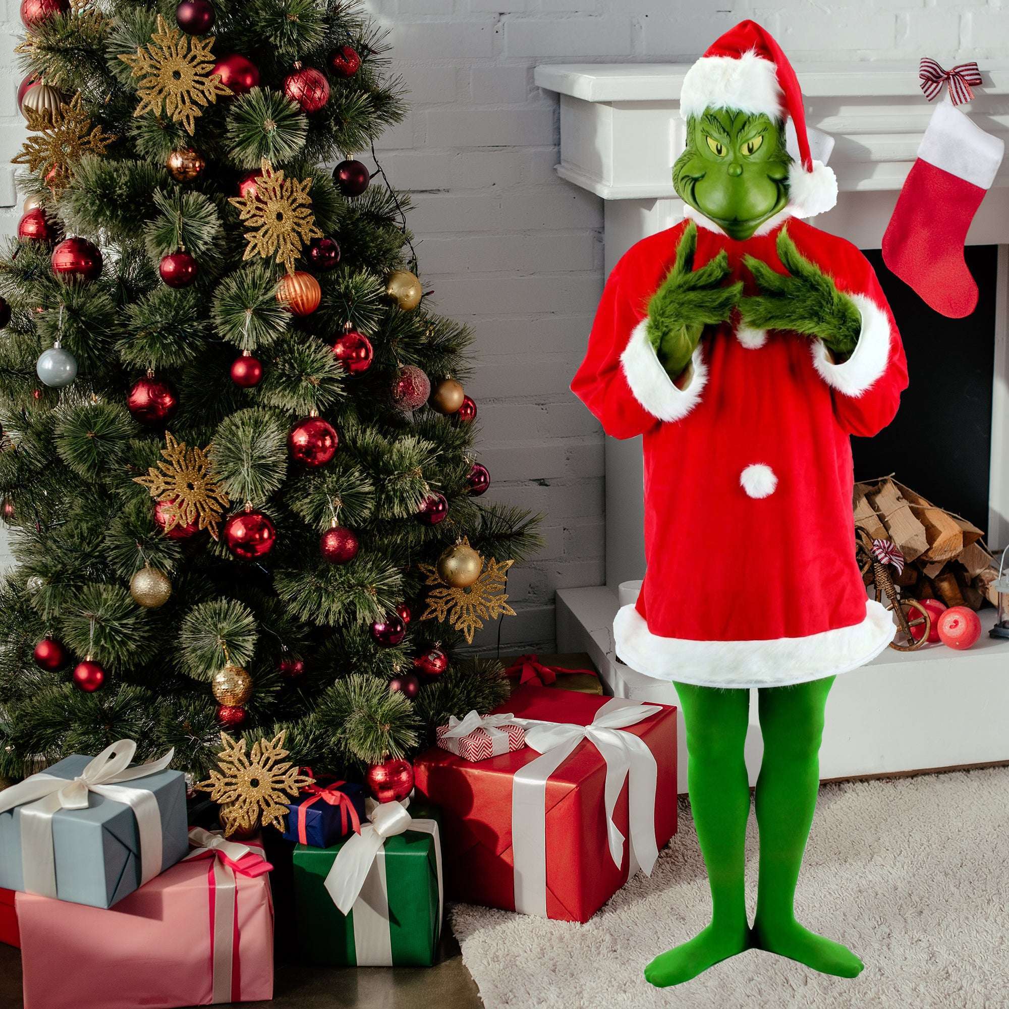 Elope Men's Deluxe Grinch Costume, Conifer/Red, S/M