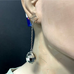 Hanging Silver Disco Ball Earrings