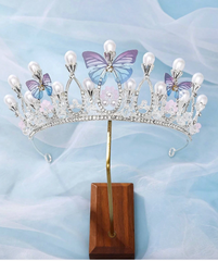 Silver Pink Butterfly Crown