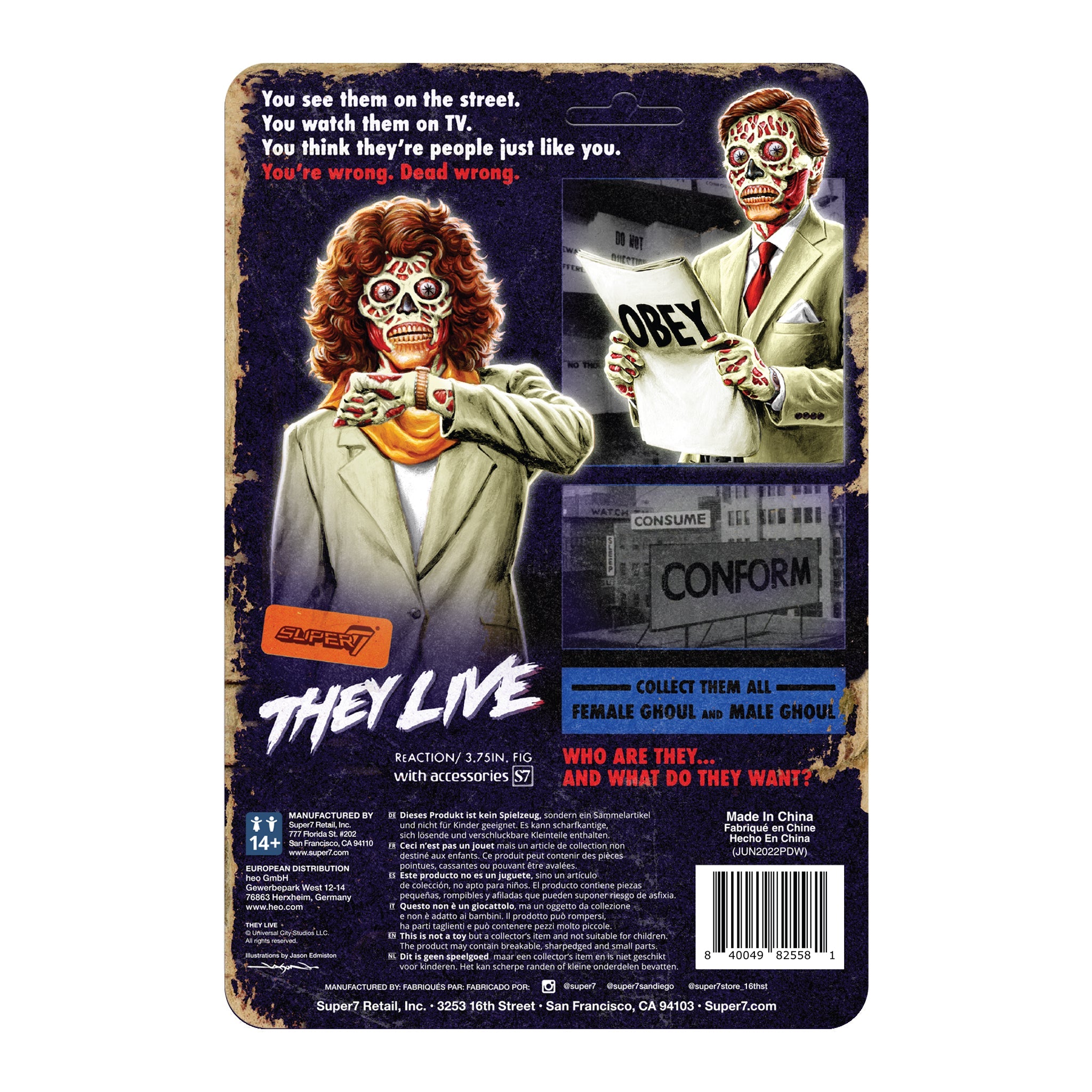 They Live: 3.75" Glow In The Dark Female Ghoul ReAction Collectible Action Figure w/ Purse & Spy Drone