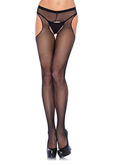 Black Fishnet Suspender Pantyhose Plus Size