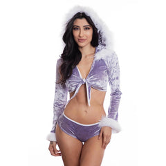 Fur Trim Lilac Velvet Set