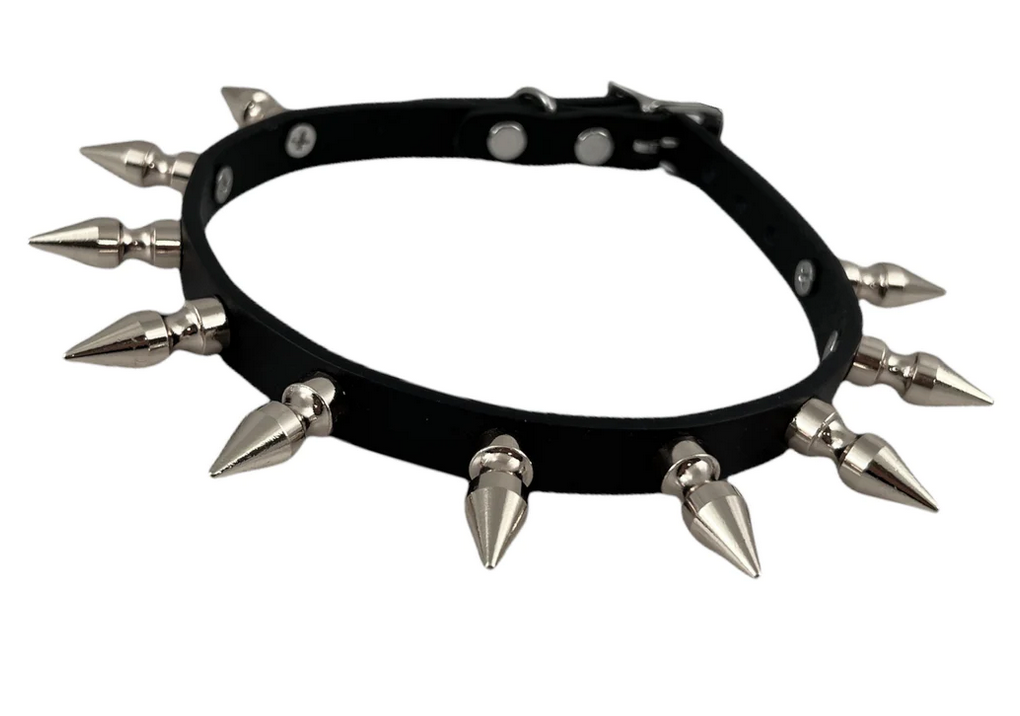 1/2" Wide Black Leather Choker with 1" Spike