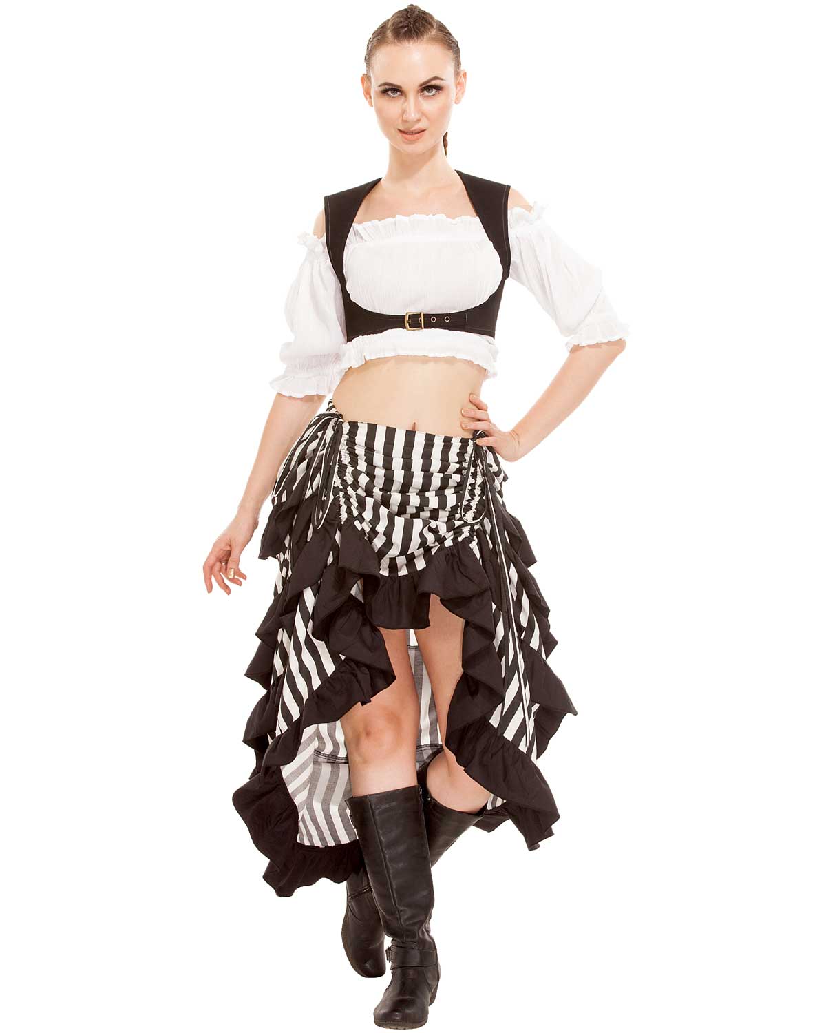 Minerva High-Low Show Girl Black & White Striped Skirt