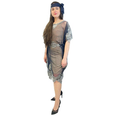 1920s Blue Sheer Sequin Dress & Headband Women's Costume