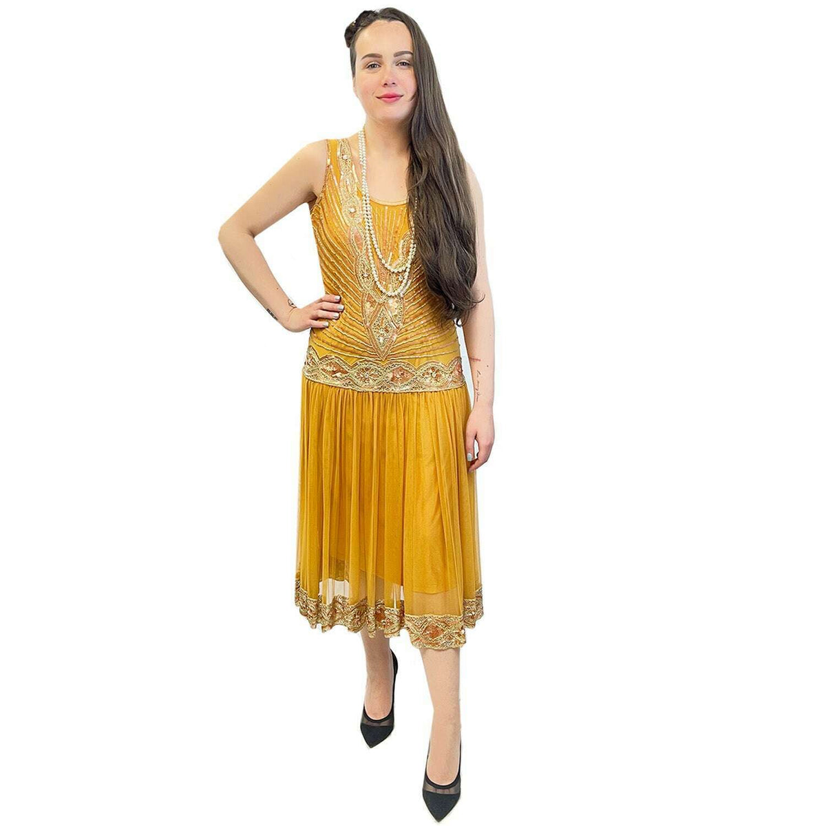 1920's Bright Mango Flapper Dress Women's Costume