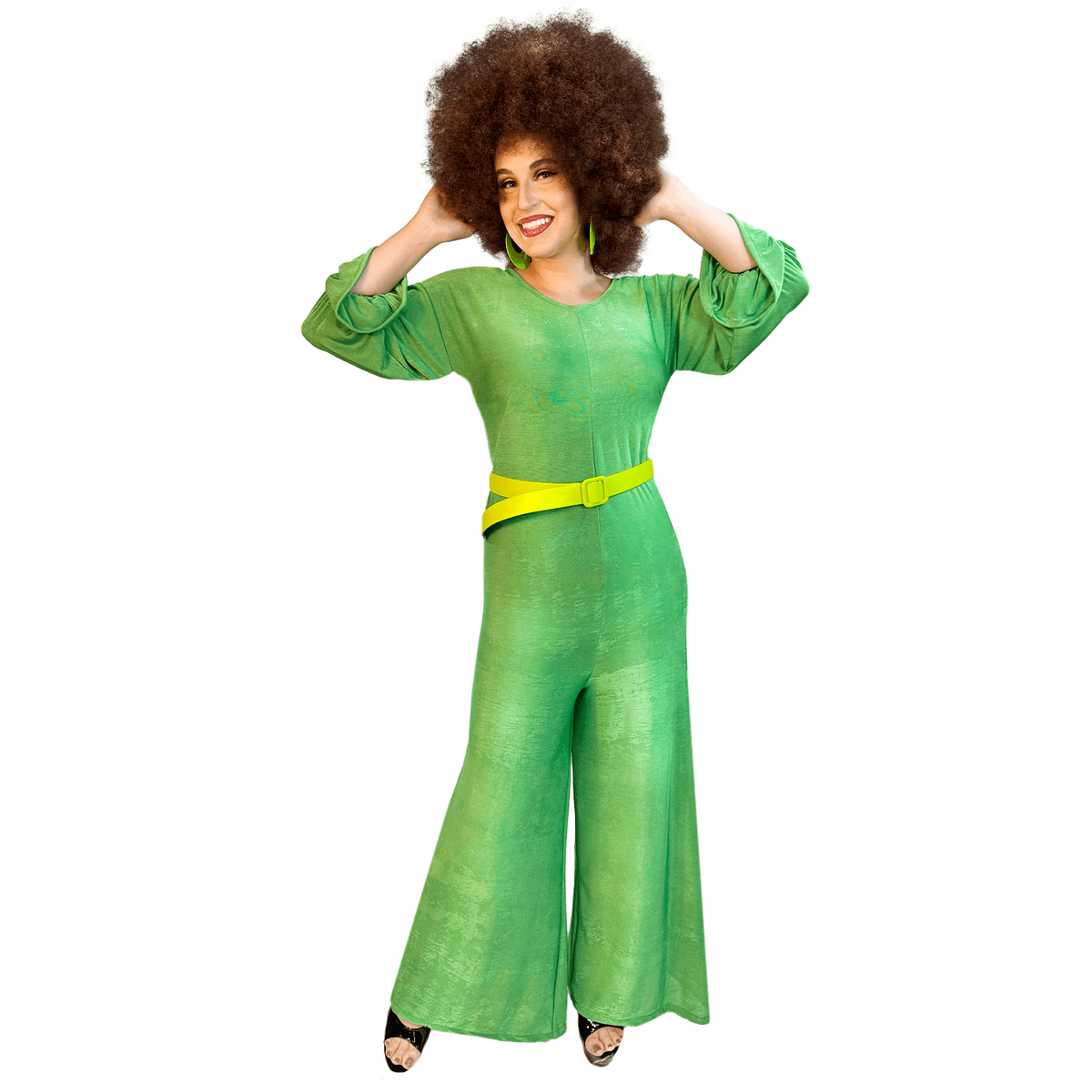 1970s Neon Disco Party Green Jumpsuit Women's Costume