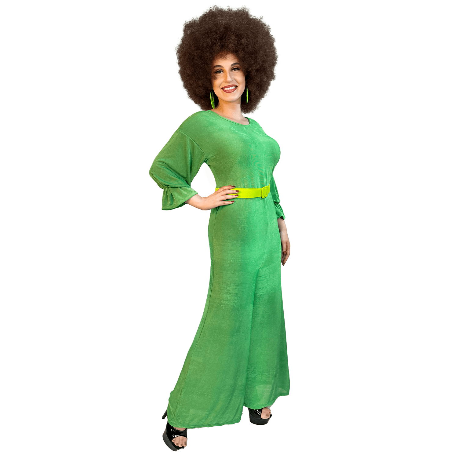 1970s Neon Disco Party Green Jumpsuit Women's Costume