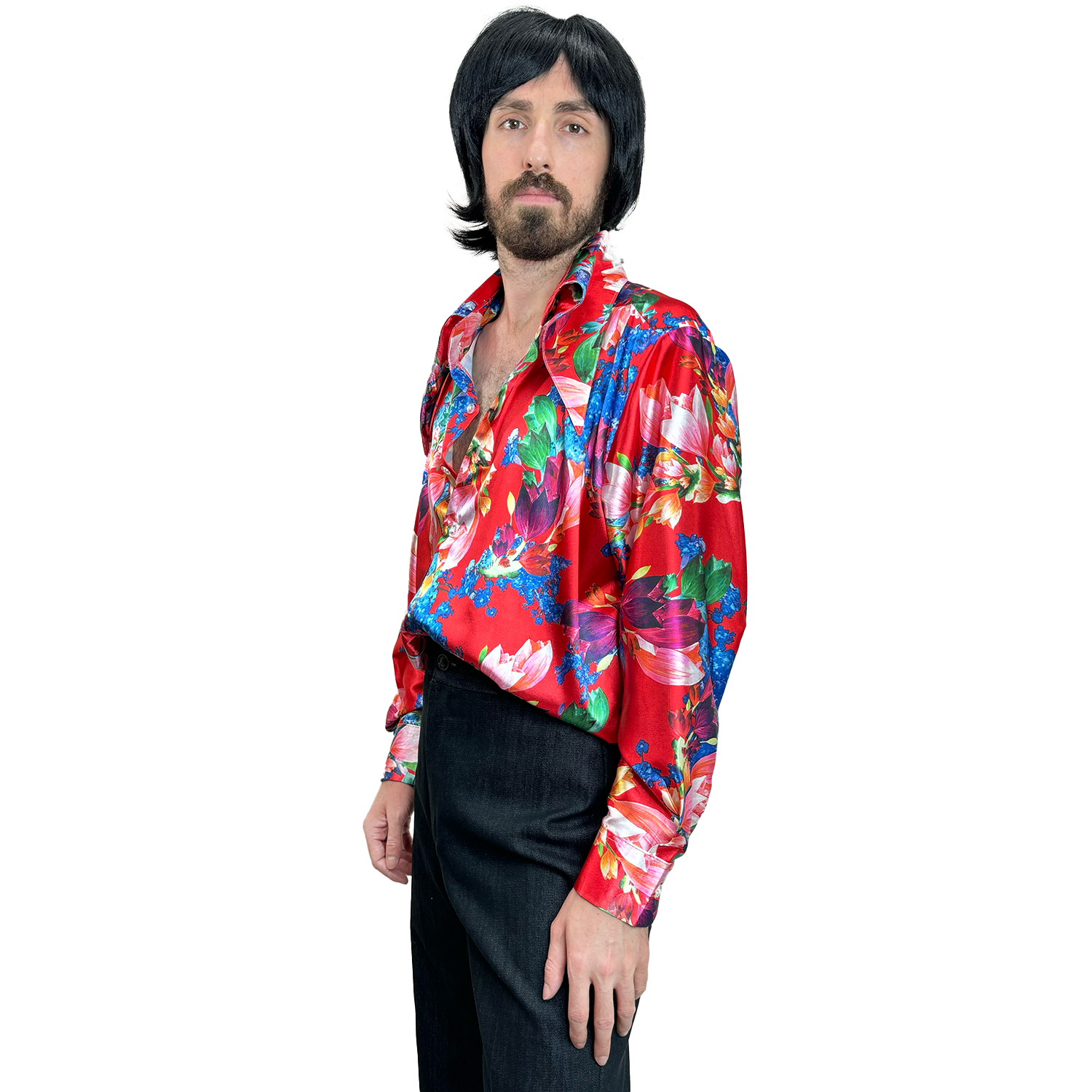 1970s Red Floral Men's Disco Shirt