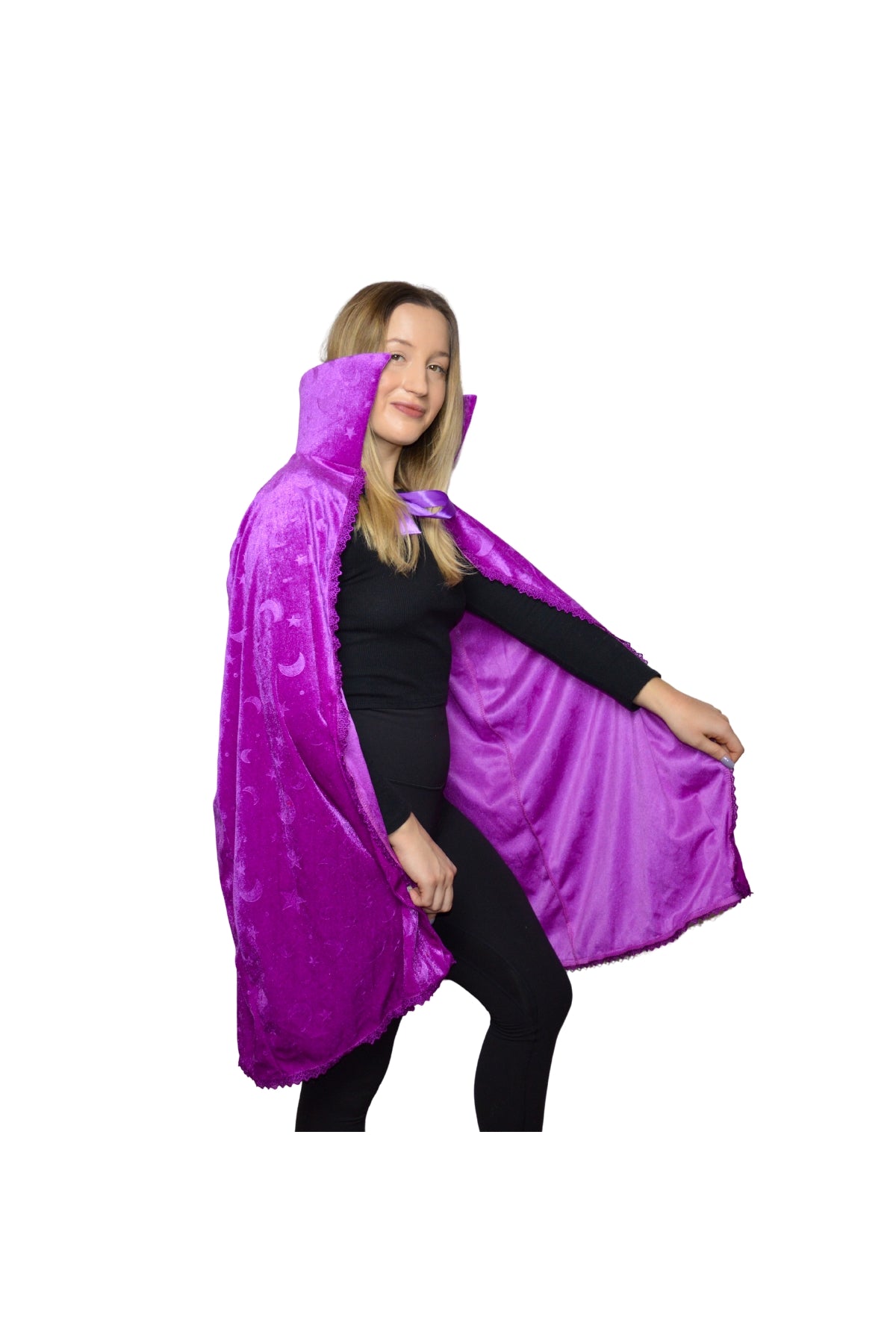 Blacklight Reactive Moon and Star Witch Cape