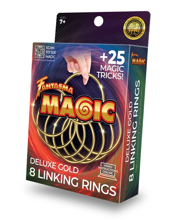 Deluxe Gold Linking Rings Illusion Kit w/ 25 Magic Tricks