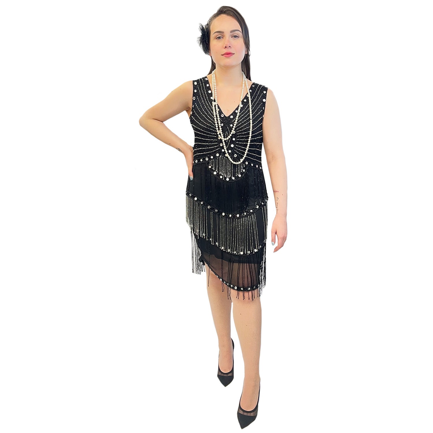 Premiere 1920s Black & Silver Beaded Flapper Dress Adult Costume