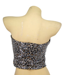 Glamorous Cheetah Print Sequin Cropped Tube Top