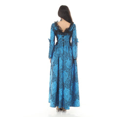 Victorian Blue Brocade Gown with Black Lace