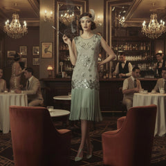Sage Green Beaded Fringe Flapper Dress