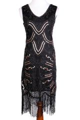 Delicate Black Beaded Flapper Fringe Dress