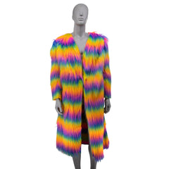 In A Trance Rainbow Long Piled Shaggy Faux Fur Coat