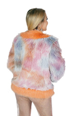 Fun Faux Fur Colorful Orange Trim Short Coat