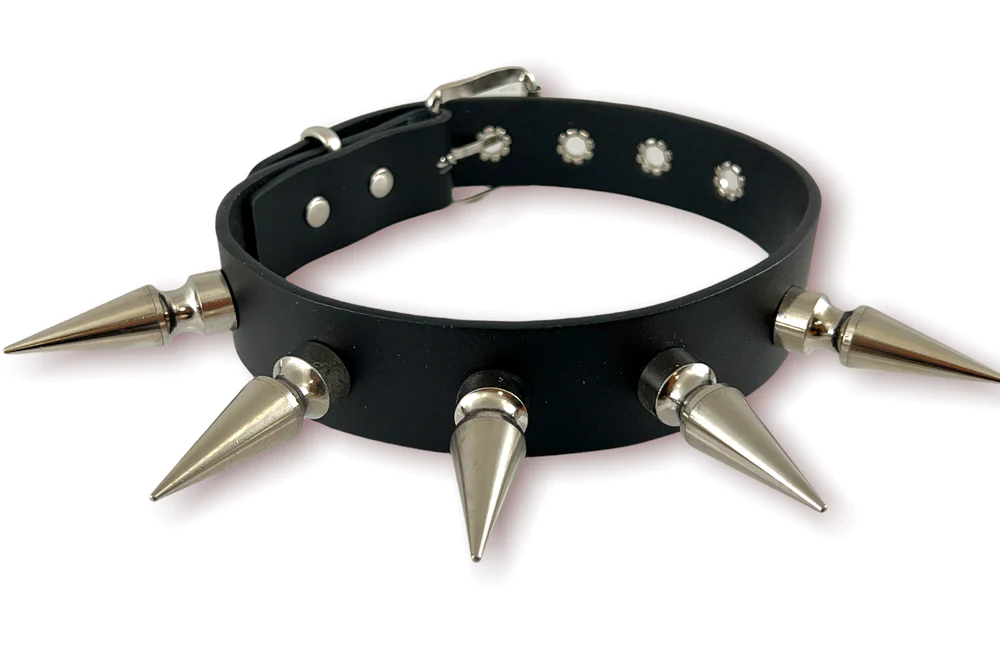 1 1/4" Black Leather Choker with 2" Spikes