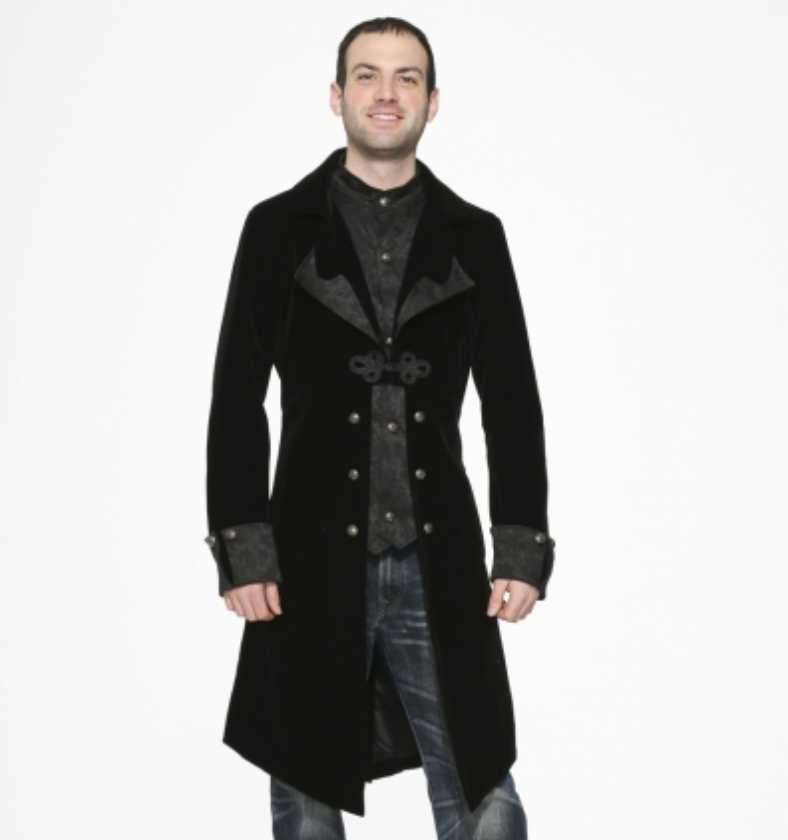 Black Velvet Men's Victorian Long Coat