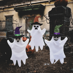 3 Piece Hanging Halloween Ghost w/ Witch Hat Decoration