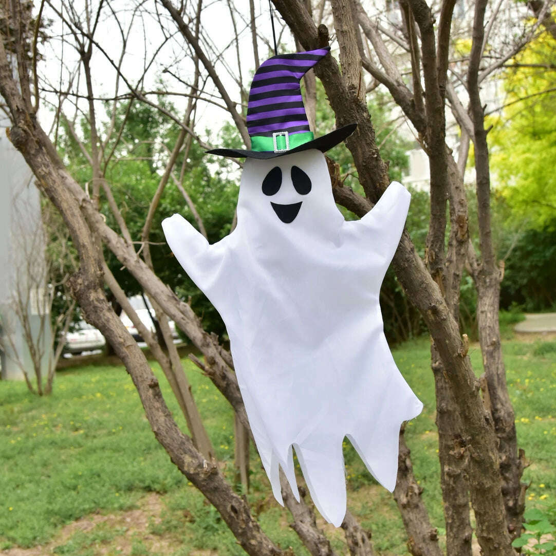 3 Piece Hanging Halloween Ghost w/ Witch Hat Decoration